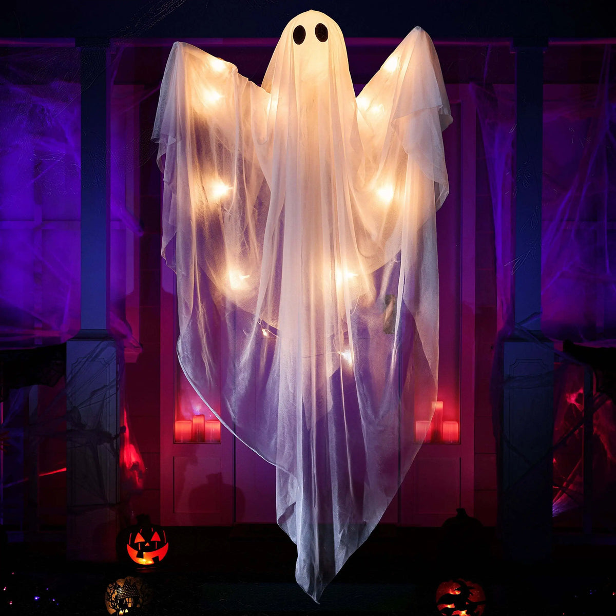 47 inch Halloween Decorations Outdoor Hanging Ghost Light up White Ghosts with Spooky Warm White LED Light, Halloween Outdoor Yard Porch Decorations, Haunted House Decorations