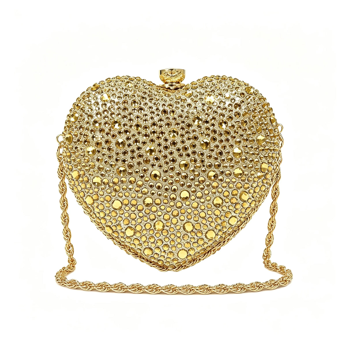 Rhinestone Heart Evening Clutch Bag With Chain Strap