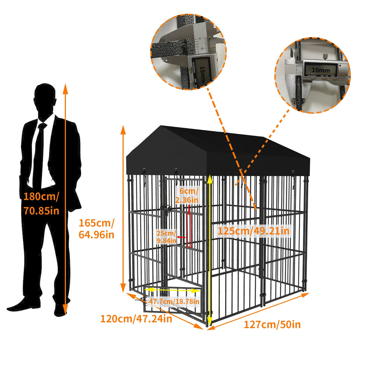 Heavy Duty Metal Dog Kennel With Protective Roof For Pets
