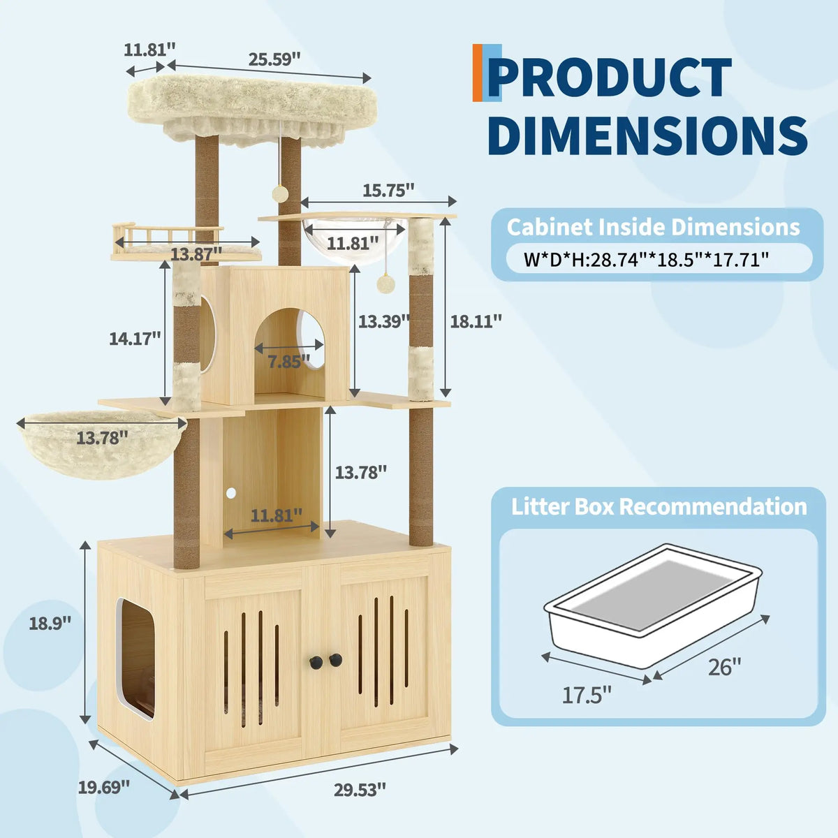 Hosslly Cat Tree With Hidden Litter Box And Hammock