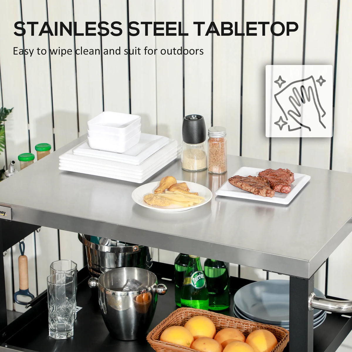 Outsunny 3 Shelf Stainless Steel Outdoor Grill Cart With Wheels