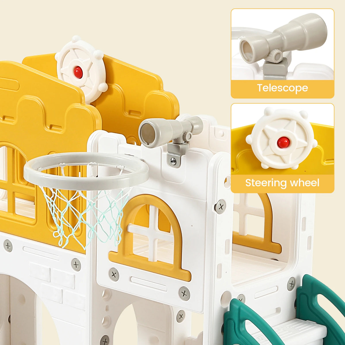 8 in 1 Toddler Slide Indoor Playground, Indoor Slide Toddler Playset for Toddlers Kids Outdoor Playground with Basketball Hoop,