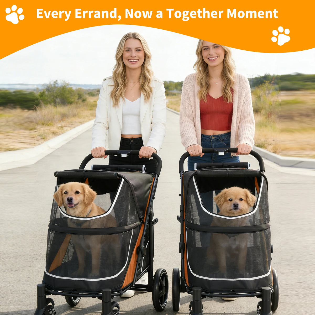 Foldable Dog Stroller With Adjustable Canopy And Ventilated Design