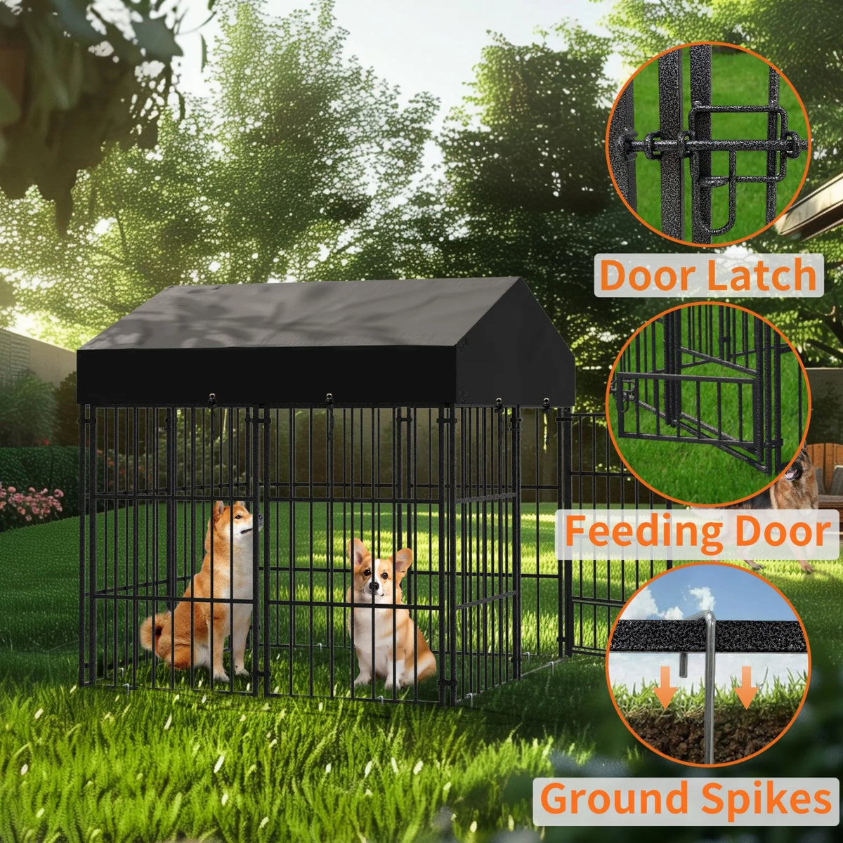 Heavy Duty Metal Dog Kennel With Protective Roof For Pets