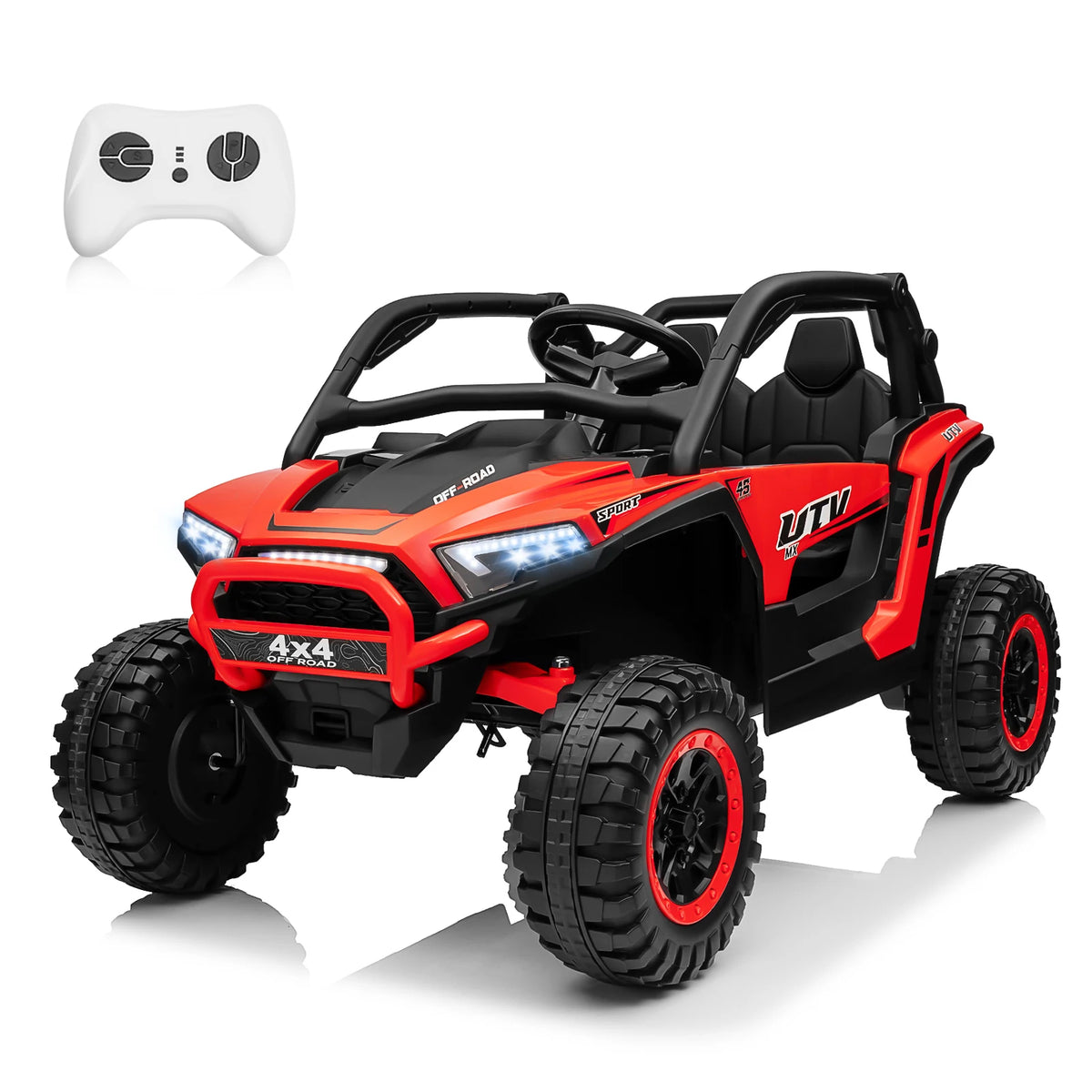 24V 2 Seater Ride on Toys UTV for Kids W/Parent Remote Control, 7AH Kids Battery Powered Vehicles, Bluetooth Spring Suspension, Storage for Gift, Deep Red