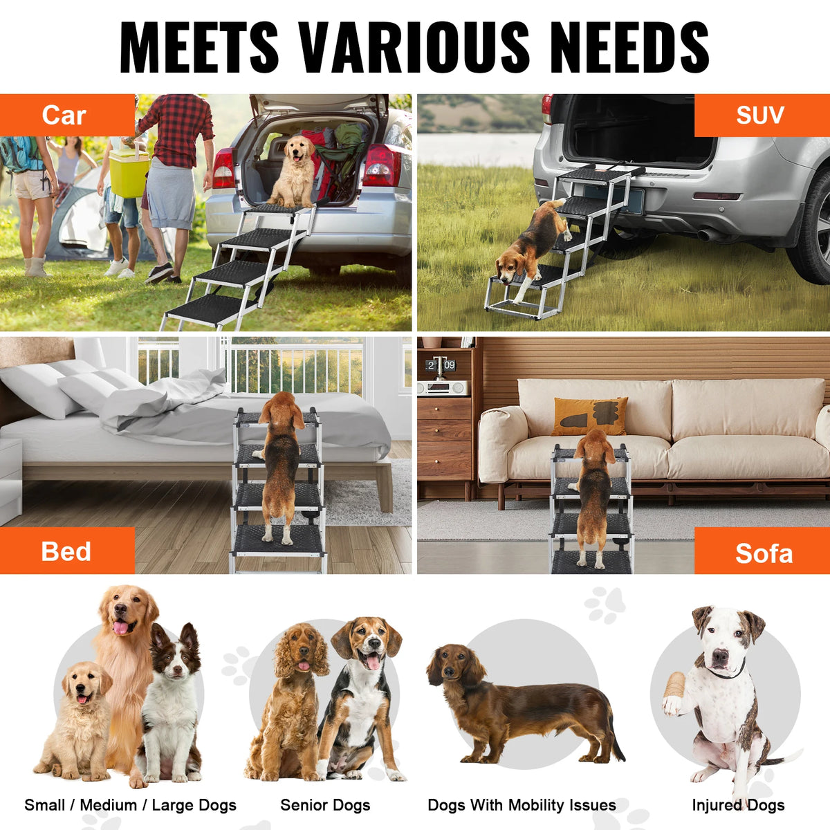 SucceBuy Lightweight Aluminum Dog Car Stair For Vehicles
