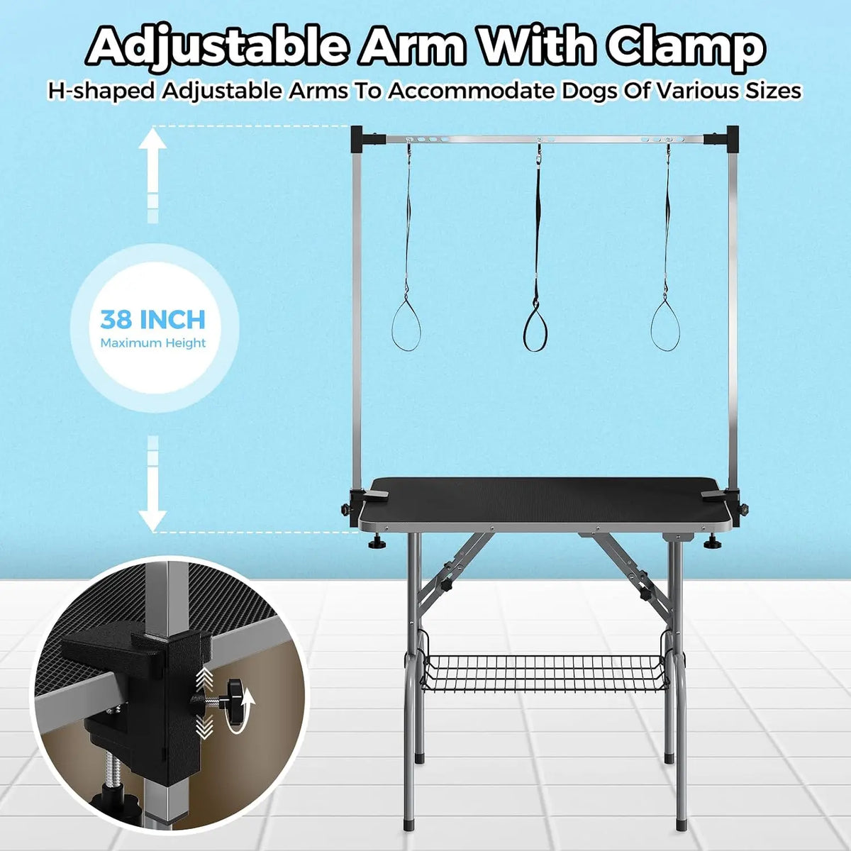 Professional Foldable Dog Grooming Table With Heavy Duty Metal Construction