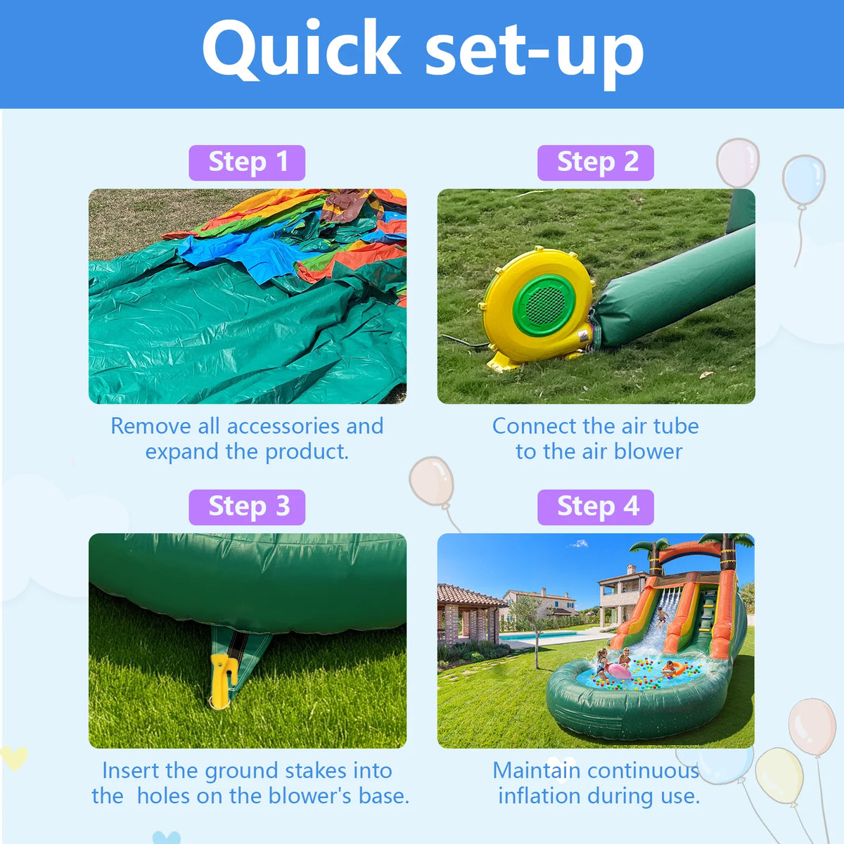 VANCEN 21ft Portable Jungle Water Slide for Kids Thickened Commercial PVC Inflatable Play Center Outdoor Backyard Lawn Summer Swimming Pool Birthday Party (Without Blower)