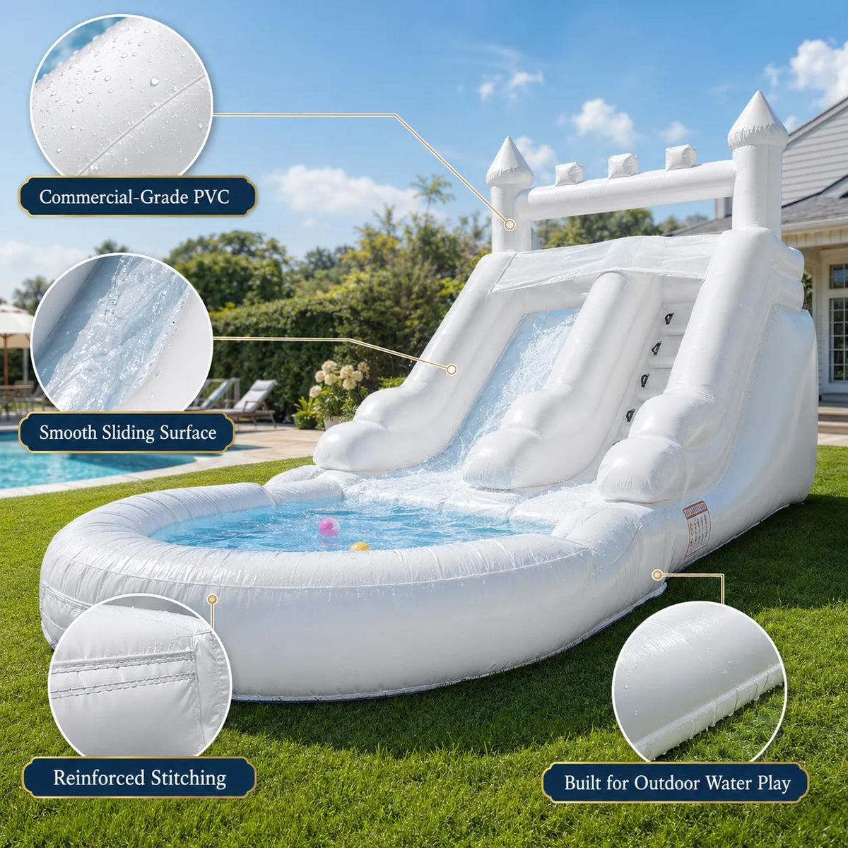 Inflatable Thick PVC Water Slide Wearproof Foldable Portable Outdoor Lawn Backyard Summer Playground for Family Birthday Party