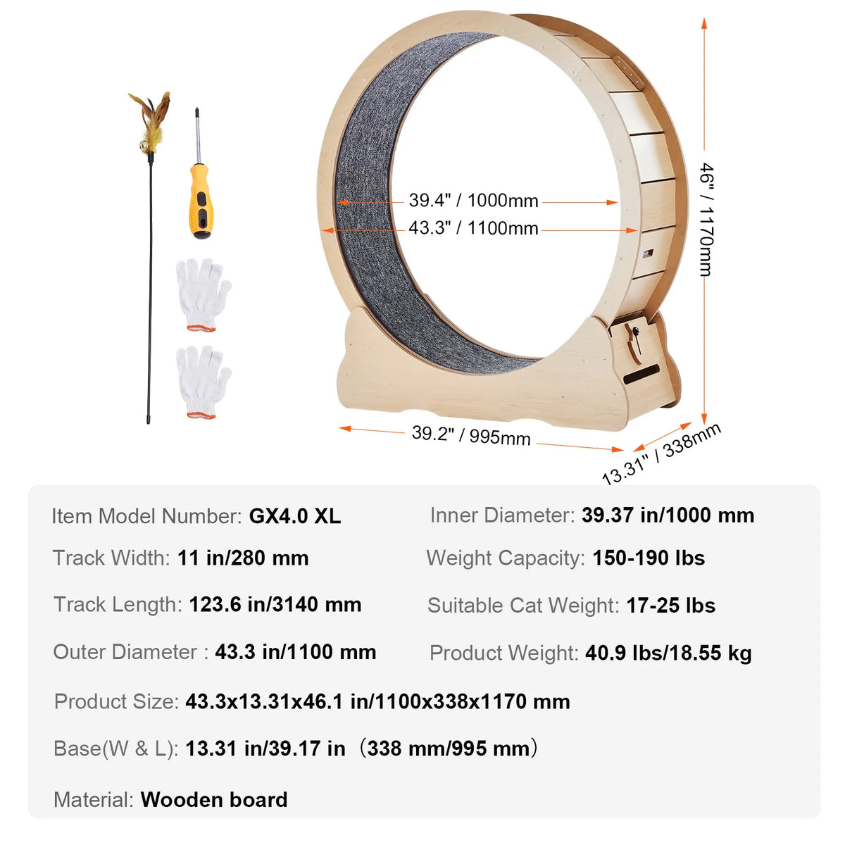 Wooden Cat Exercise Wheel With Detachable Scratching Pad
