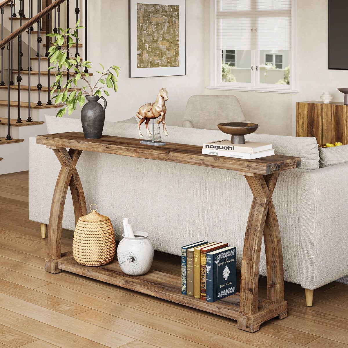 Tribesigns Solid Wood Console Table Entryway 2 Tier Storage