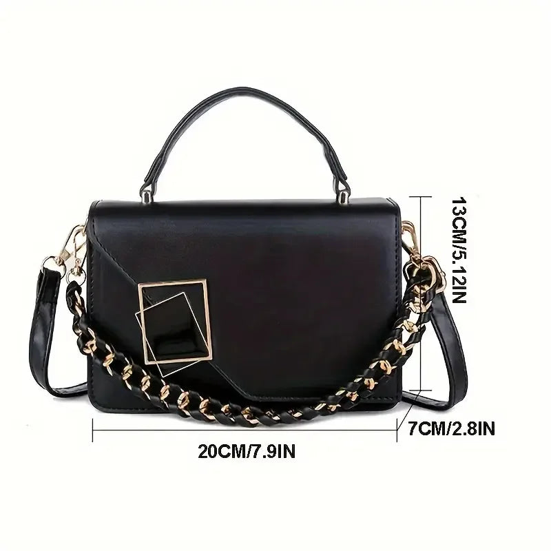 PU Leather Square Handbag With Chain Shoulder Strap Crossbody Bag