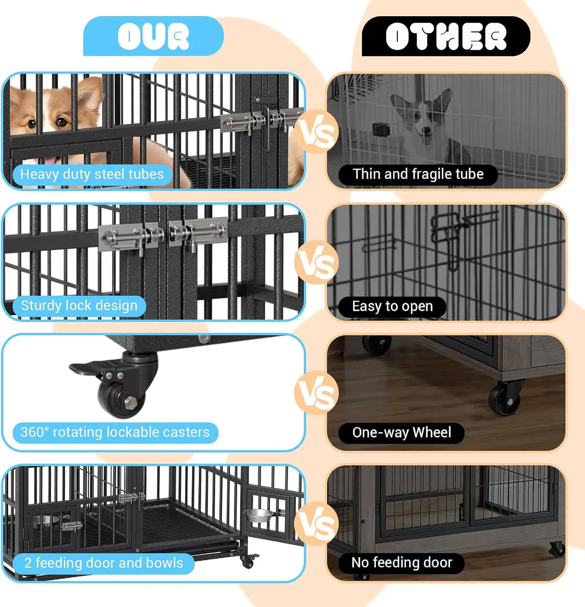 Garvee Heavy Duty Metal Dog Crate With Double Doors
