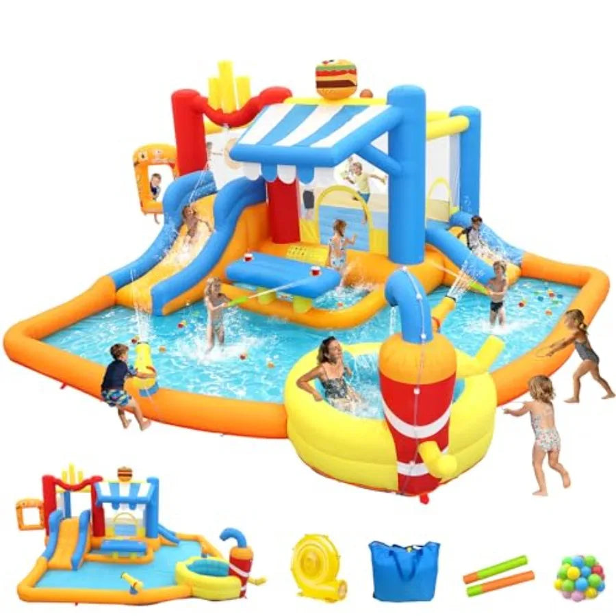 OLOEY Inflatable Water Slide Bounce House With Splash Pool