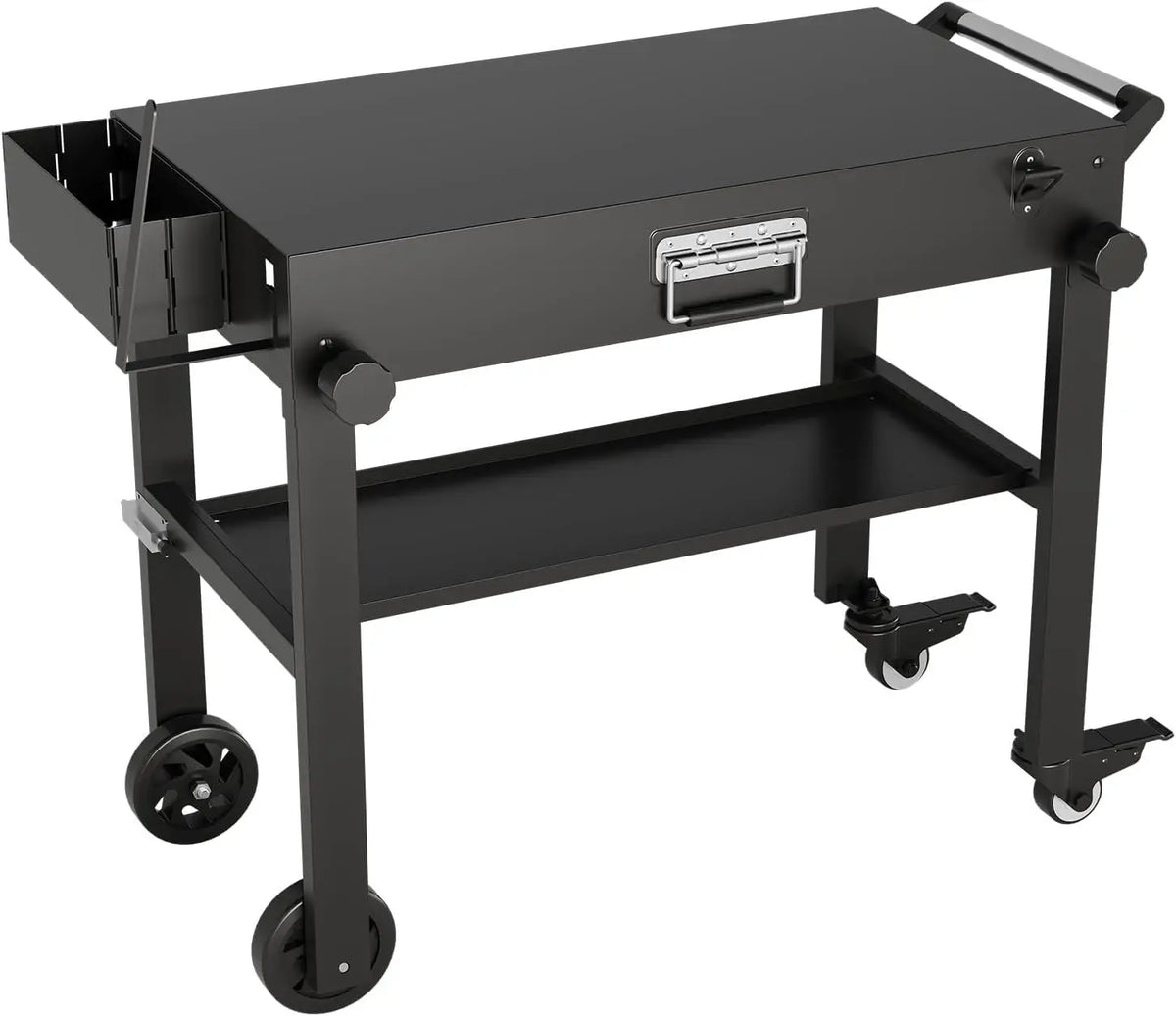 Tacleekii Folding Grill Cart with Stainless Steel Worktop and Wheels