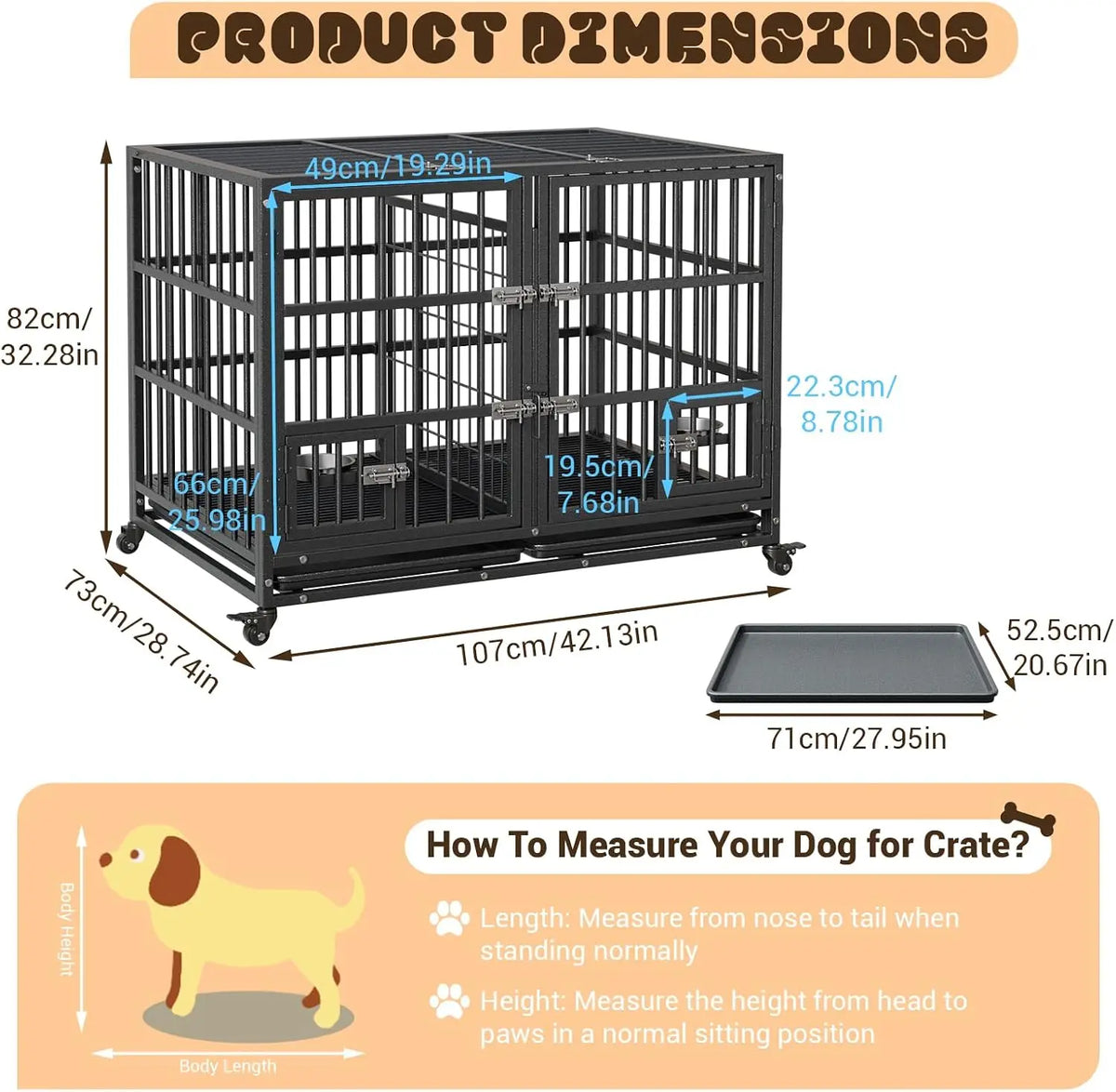 Garvee Heavy Duty Metal Dog Crate With Double Doors