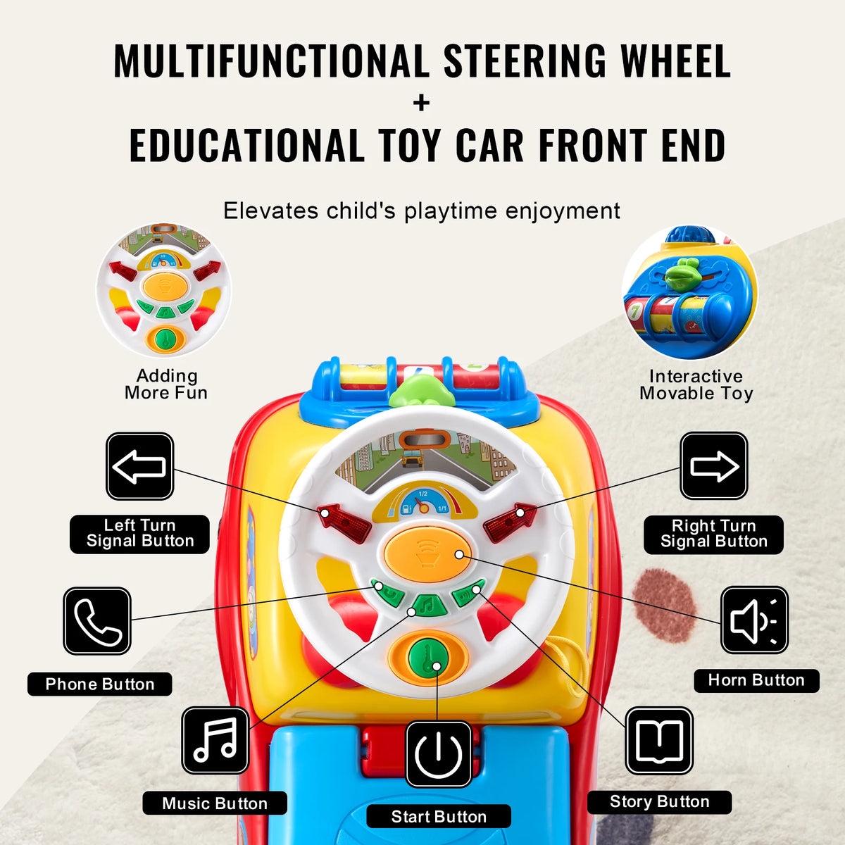 SucceBuy Toddler Ride On Push Car Sit to Stand Kids Ride On Toy Car W/ Music Steering Wheel Seat Storage for Toddlers Ages 1-3