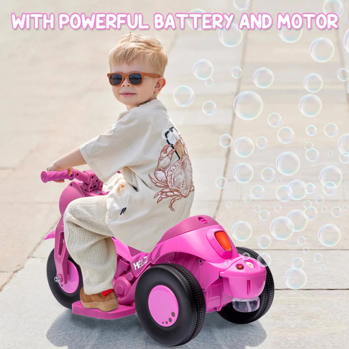 6V Kids Ride-on Bubble Motorcycle 3-Wheel Electric Toy w/LED Lights Music | 6V Rechargeable Battery, 1-Hour Playtime, Forward/Reverse Controls, LED Headlight, Music Player, 66lbs Capacity
