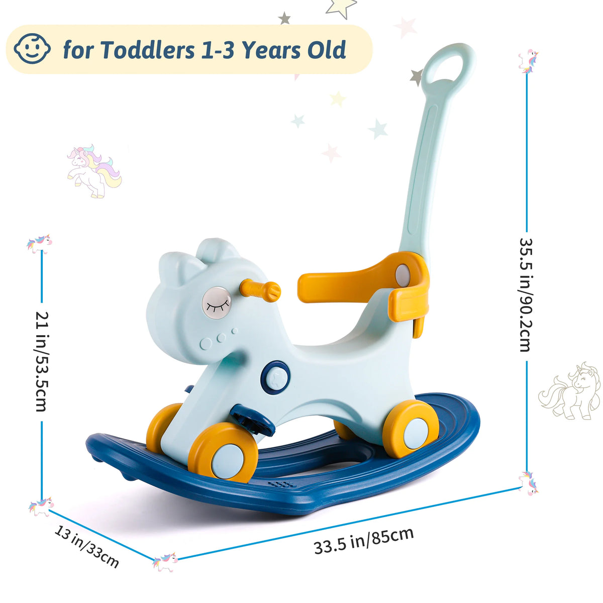 4‑in‑1 Unicorn Rocking Horse for Toddlers 1‑3 Years Old, Baby Ride On Toy, Convertible Rocker & Sliding Car with Safety Backrest, Kids Indoor Play Toy for Boys Girls Birthday Christmas Gift