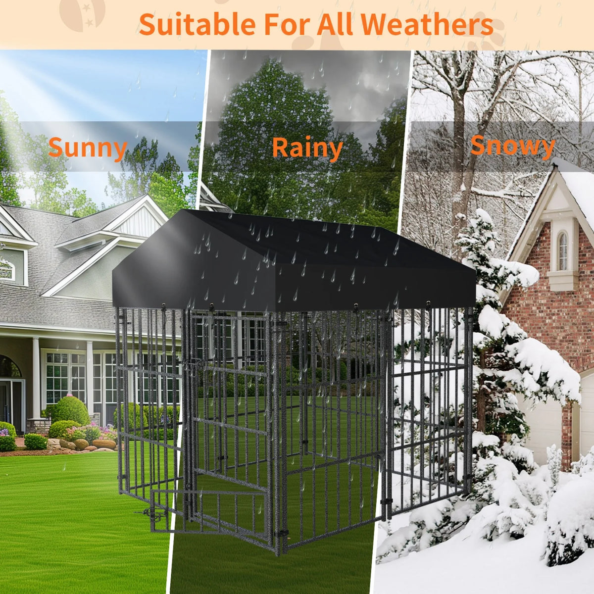 Heavy Duty Metal Dog Kennel With Protective Roof For Pets