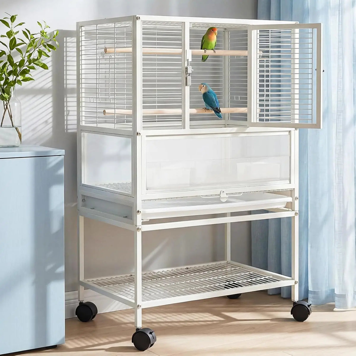 Premium Wrought Iron Bird Cage Versatile Travel Carrier With Wheels