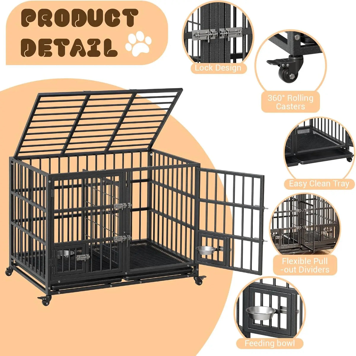 Garvee Heavy Duty Metal Dog Crate With Double Doors