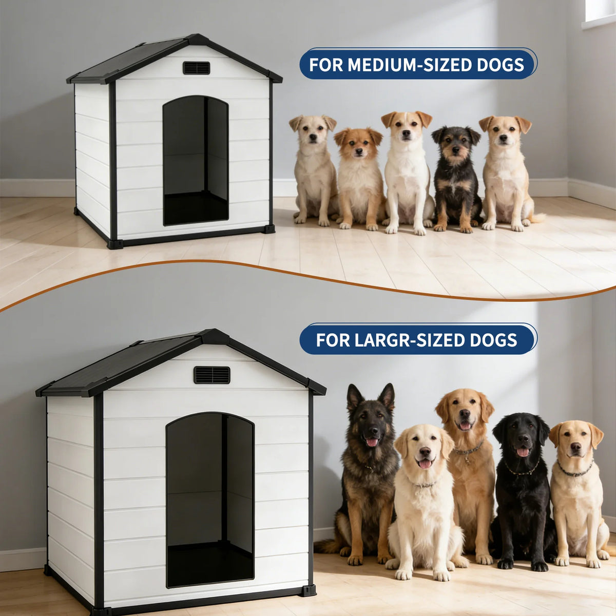 Waterproof Dog House With Removable Roof Indoor Outdoor Plastic Kennel