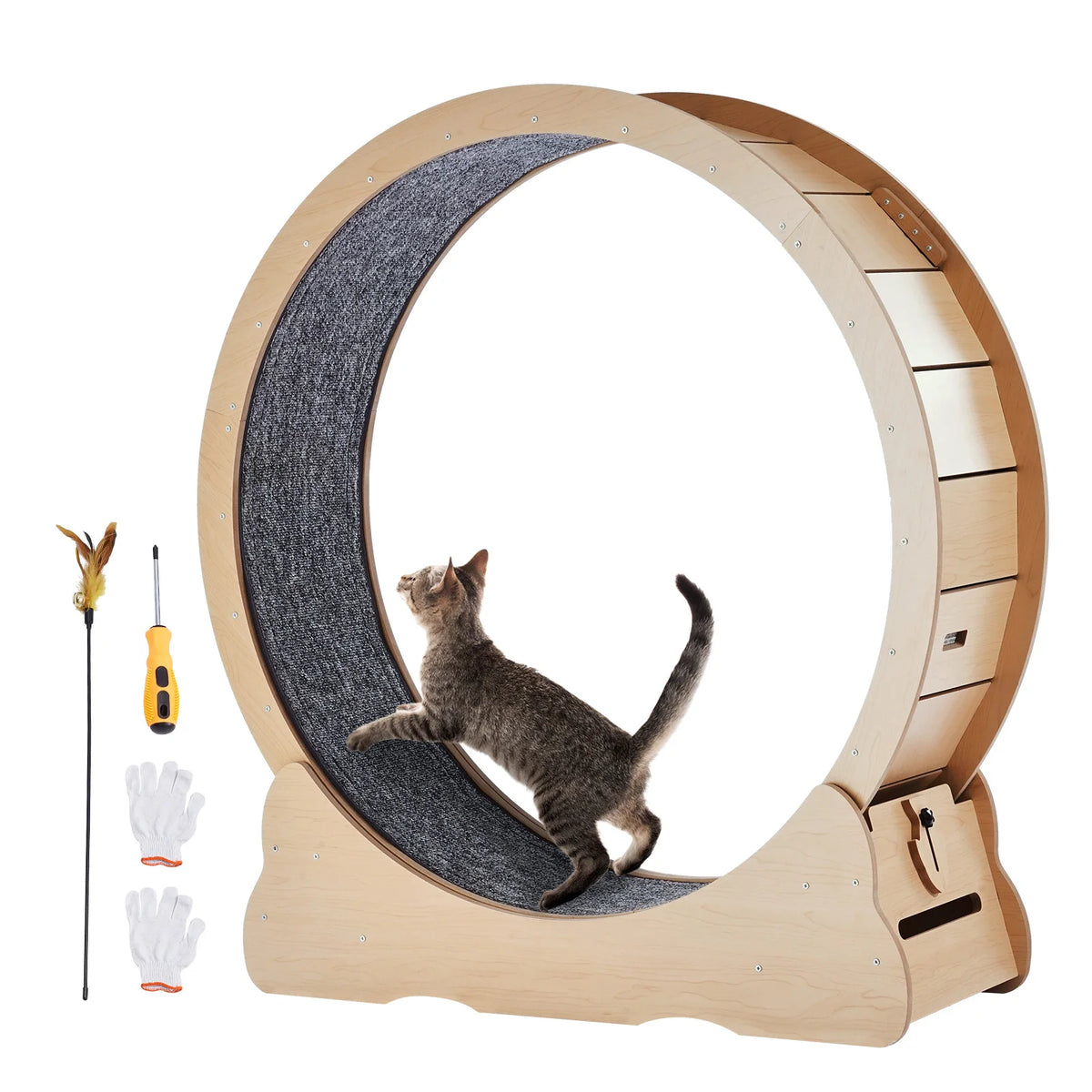 Wooden Cat Exercise Wheel With Detachable Scratching Pad