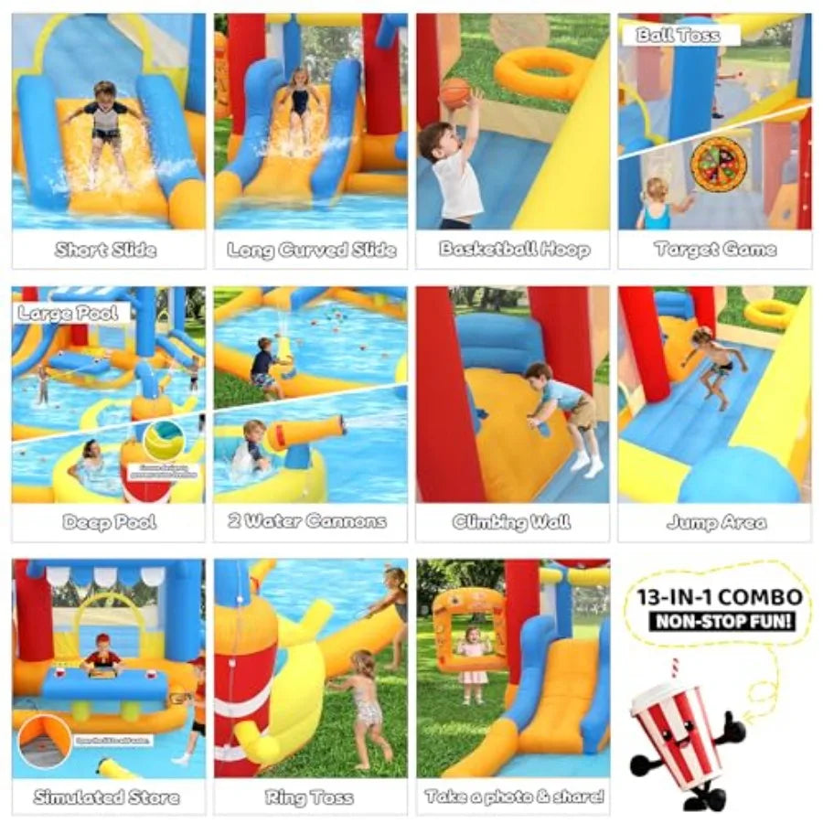 OLOEY Inflatable Water Slide Bounce House With Splash Pool