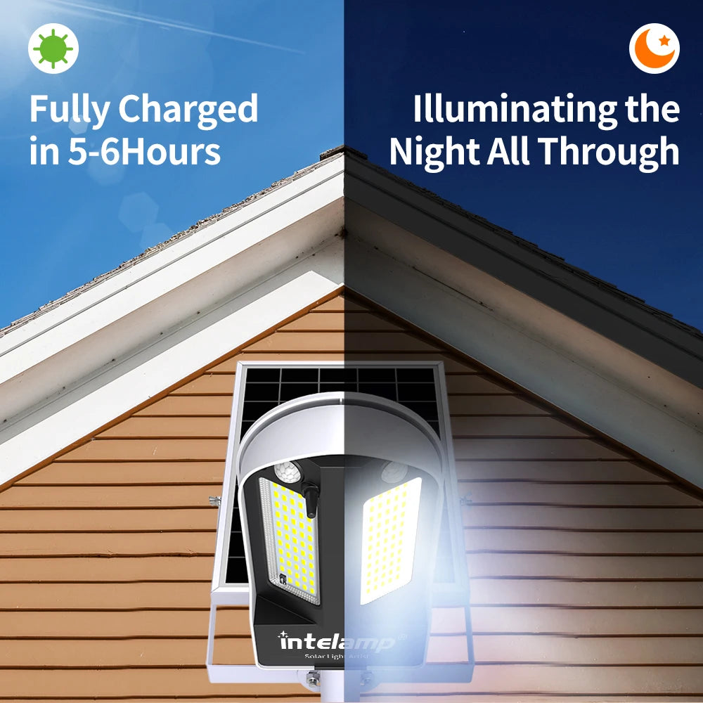 Intelamp Long Battery Life 12500mAh Solar Street Lights Outdoor With Super Large Solar Panel For Garden Street Path Pole Mounted