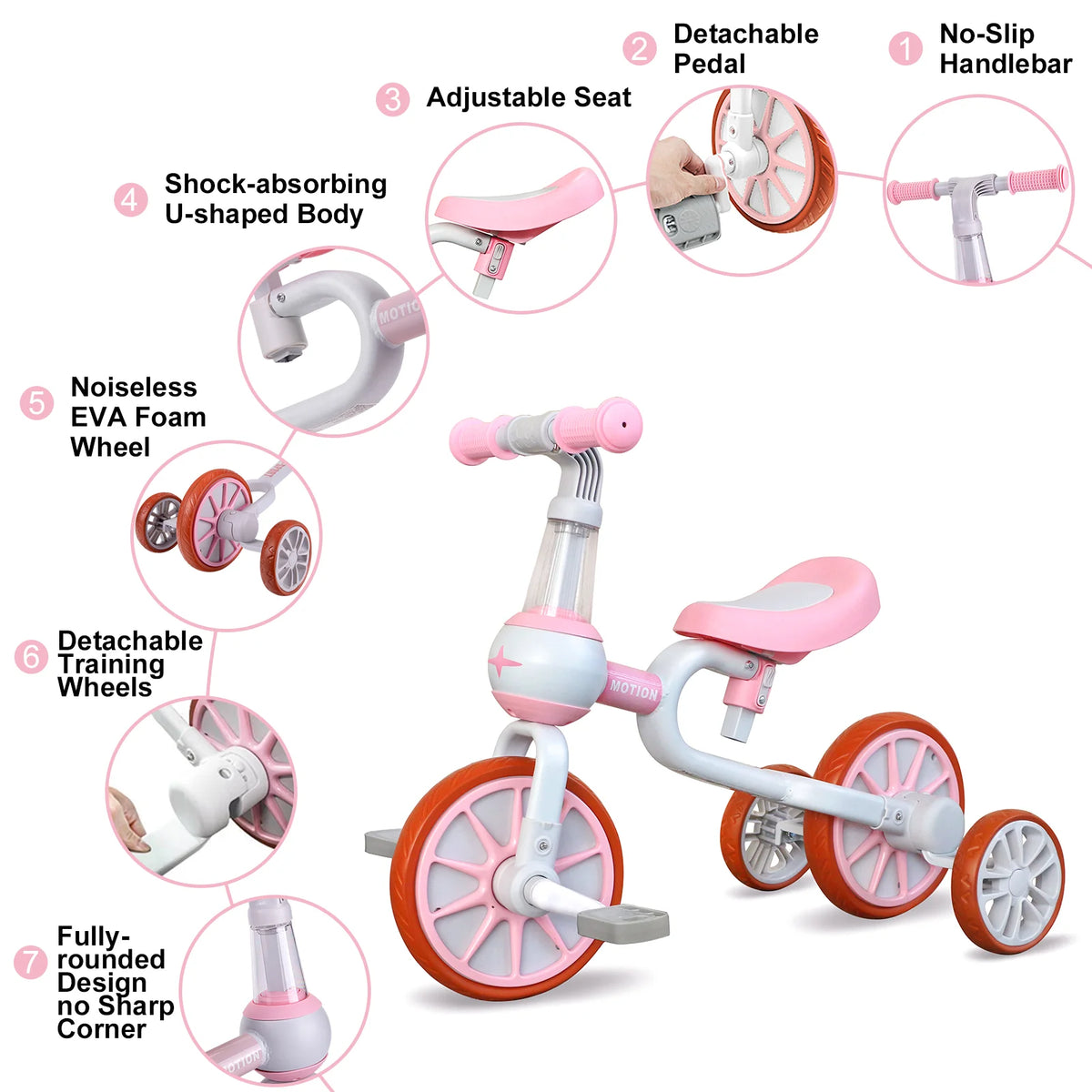 2 in 1 Kids Convertible Tricycle, Toddler Balance Bike with Detachable Pedals, Anti-Rollover 3-Wheel Ride-On Bicycle, Outdoor Play Toy & Birthday Gift for Boys Girls Ages 1 to 4