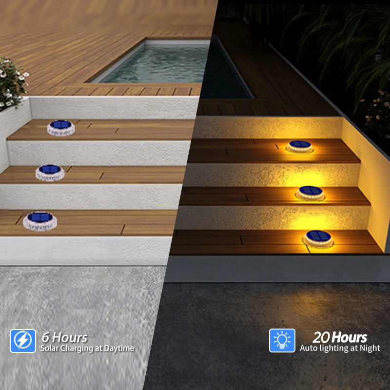 Solar Deck Lights IP68 Waterproof Automatic On Off Step Lighting