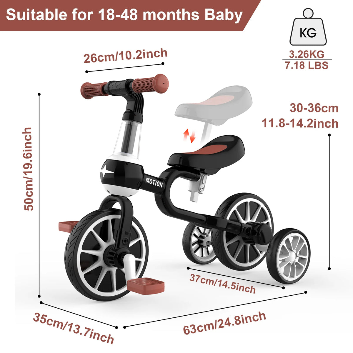 2 in 1 Kids Convertible Tricycle, Toddler Balance Bike with Detachable Pedals, Anti-Rollover 3-Wheel Ride-On Bicycle, Outdoor Play Toy & Birthday Gift for Boys Girls Ages 1 to 4