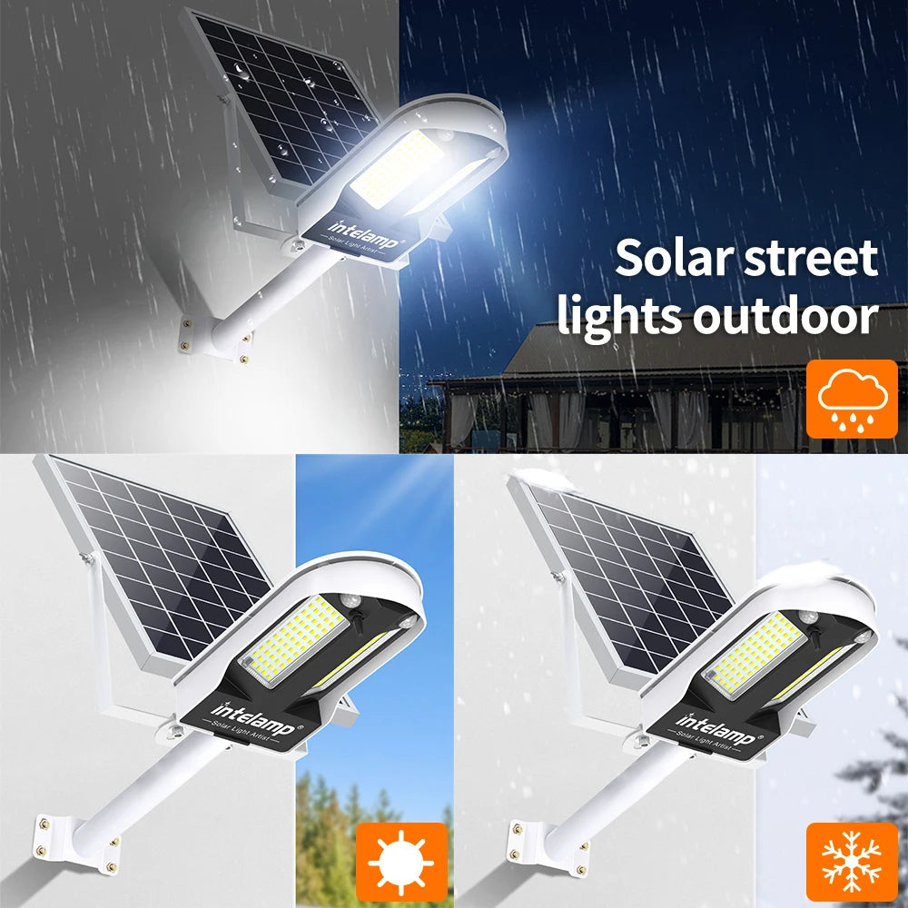 Intelamp Long Battery Life 12500mAh Solar Street Lights Outdoor With Super Large Solar Panel For Garden Street Path Pole Mounted
