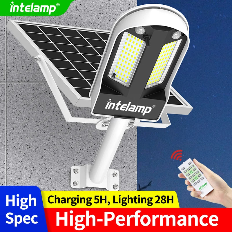 Intelamp Long Battery Life 12500mAh Solar Street Lights Outdoor With Super Large Solar Panel For Garden Street Path Pole Mounted