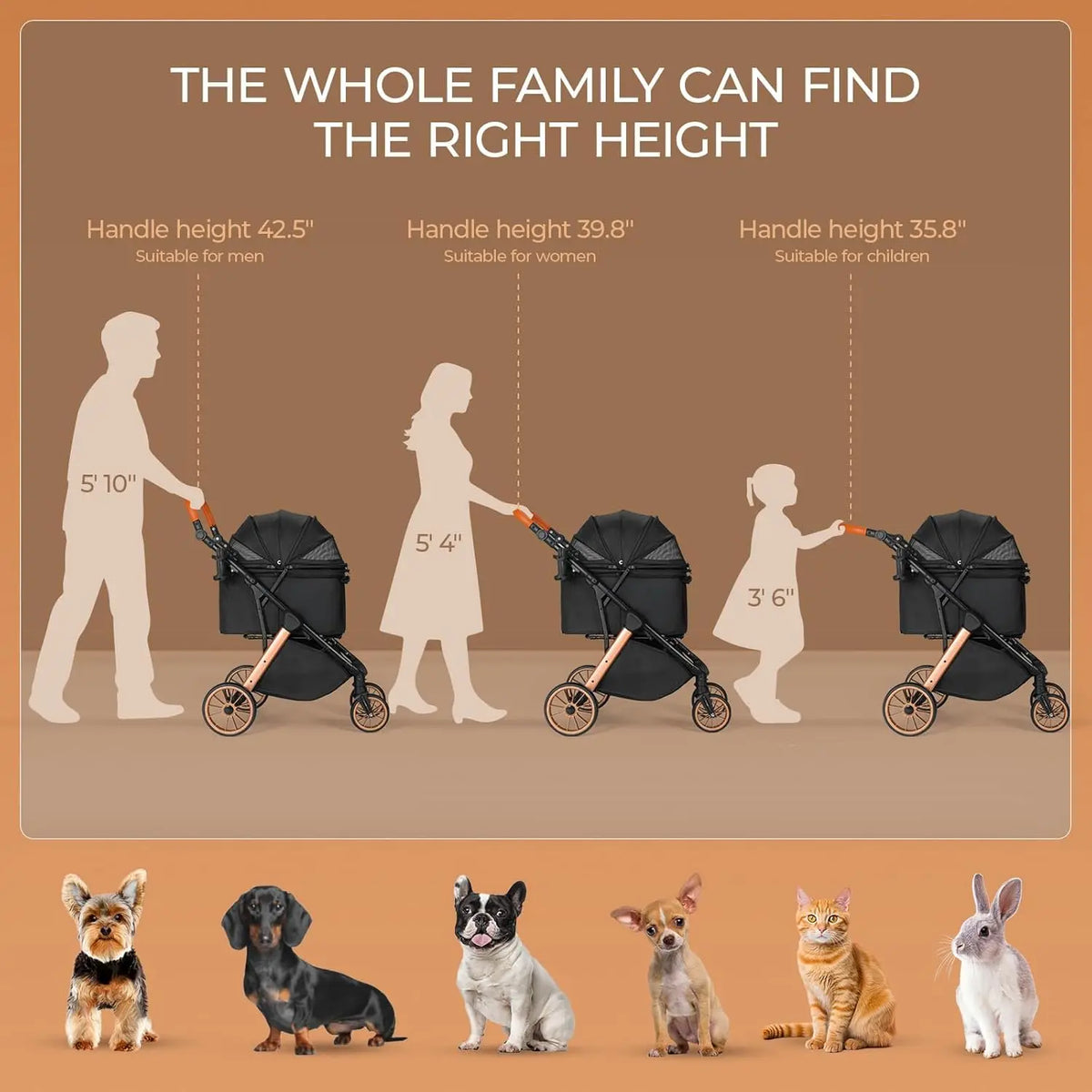 Foldable Aluminum Pet Stroller Featuring Adjustable Handles