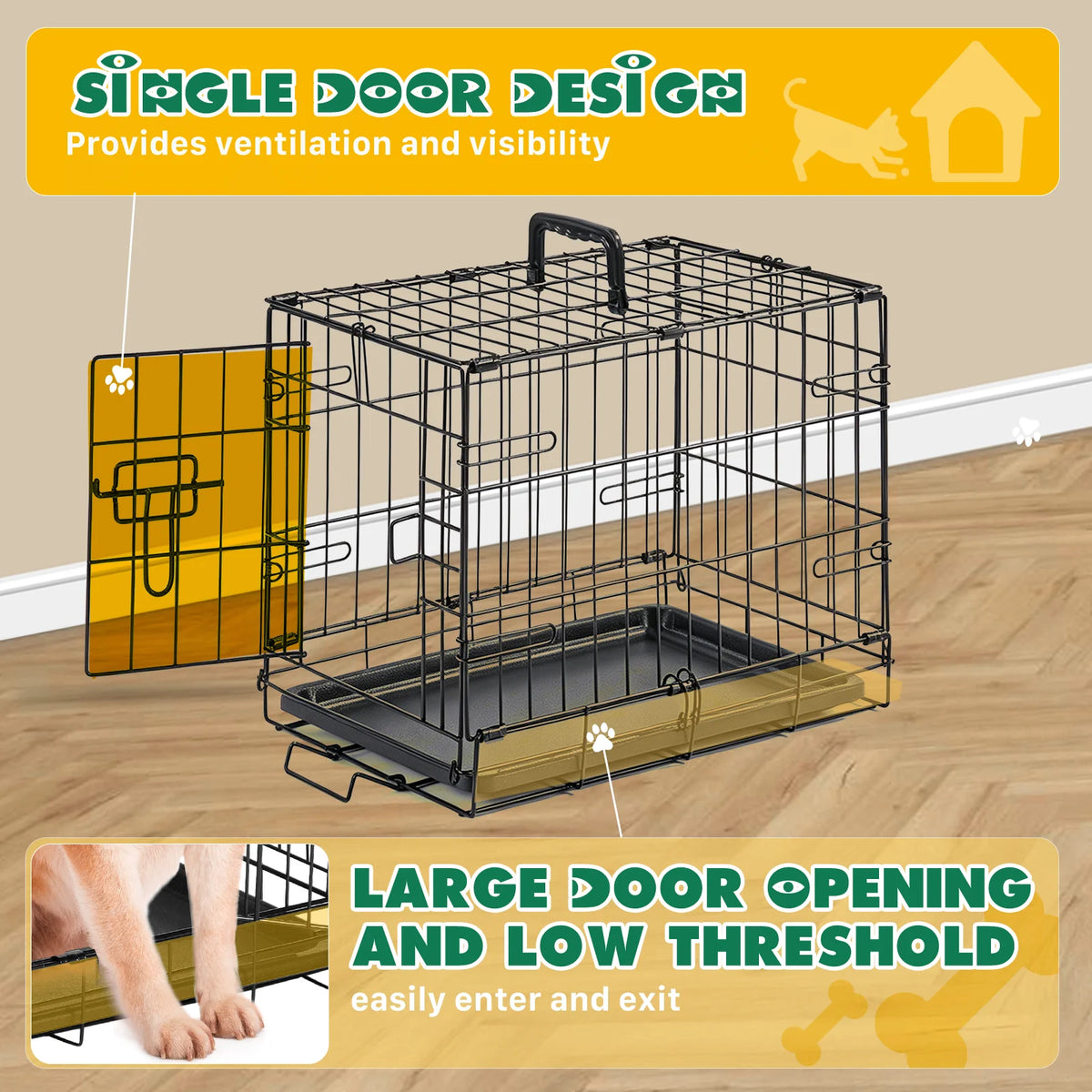 JHK Metal Foldable Dog Crate With Secure Lock Design