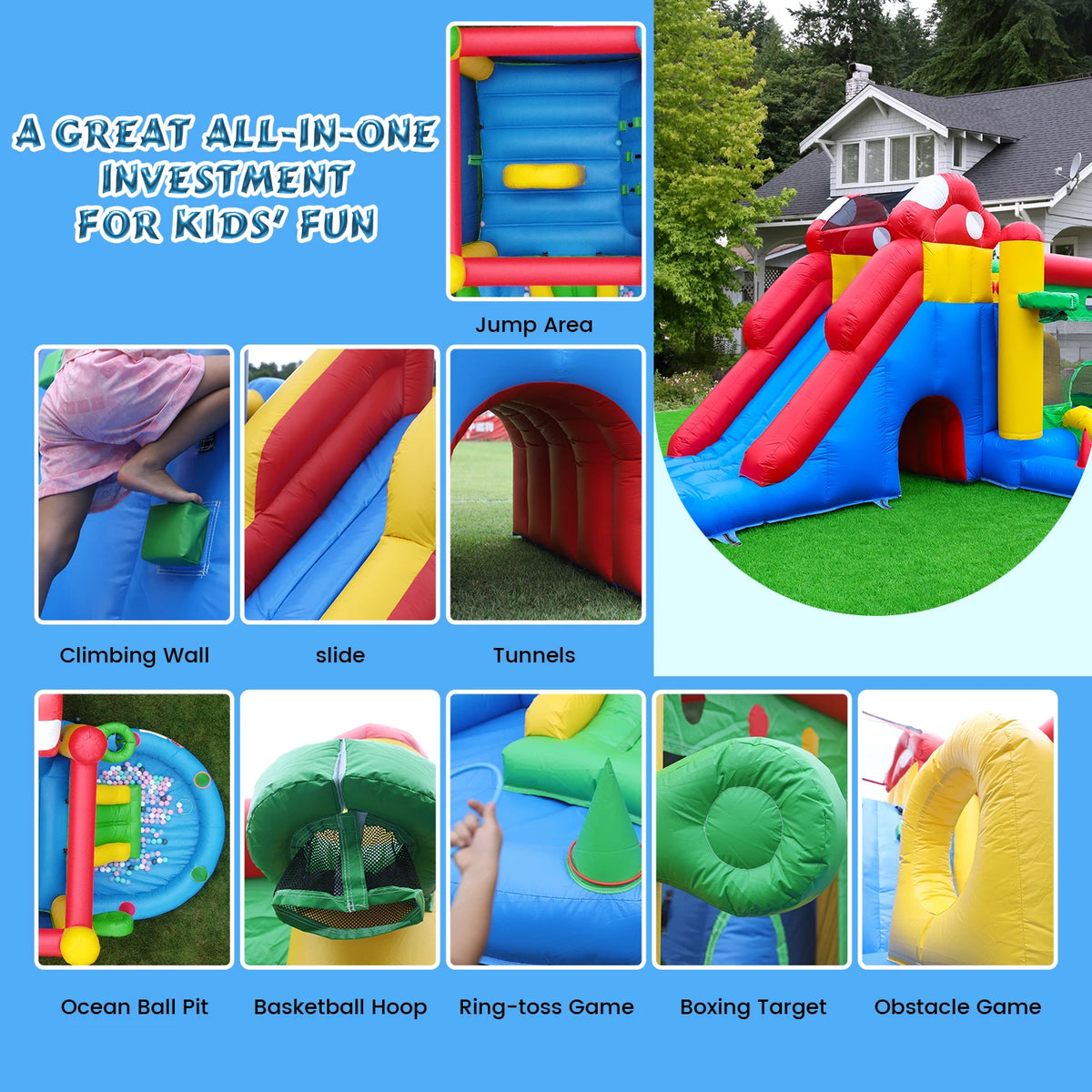 KING Inflatable PVC Double Water Sildes Ball Pool for Children Jungle Gym Inflatable Water Play Equipment With 1100W Air Blower