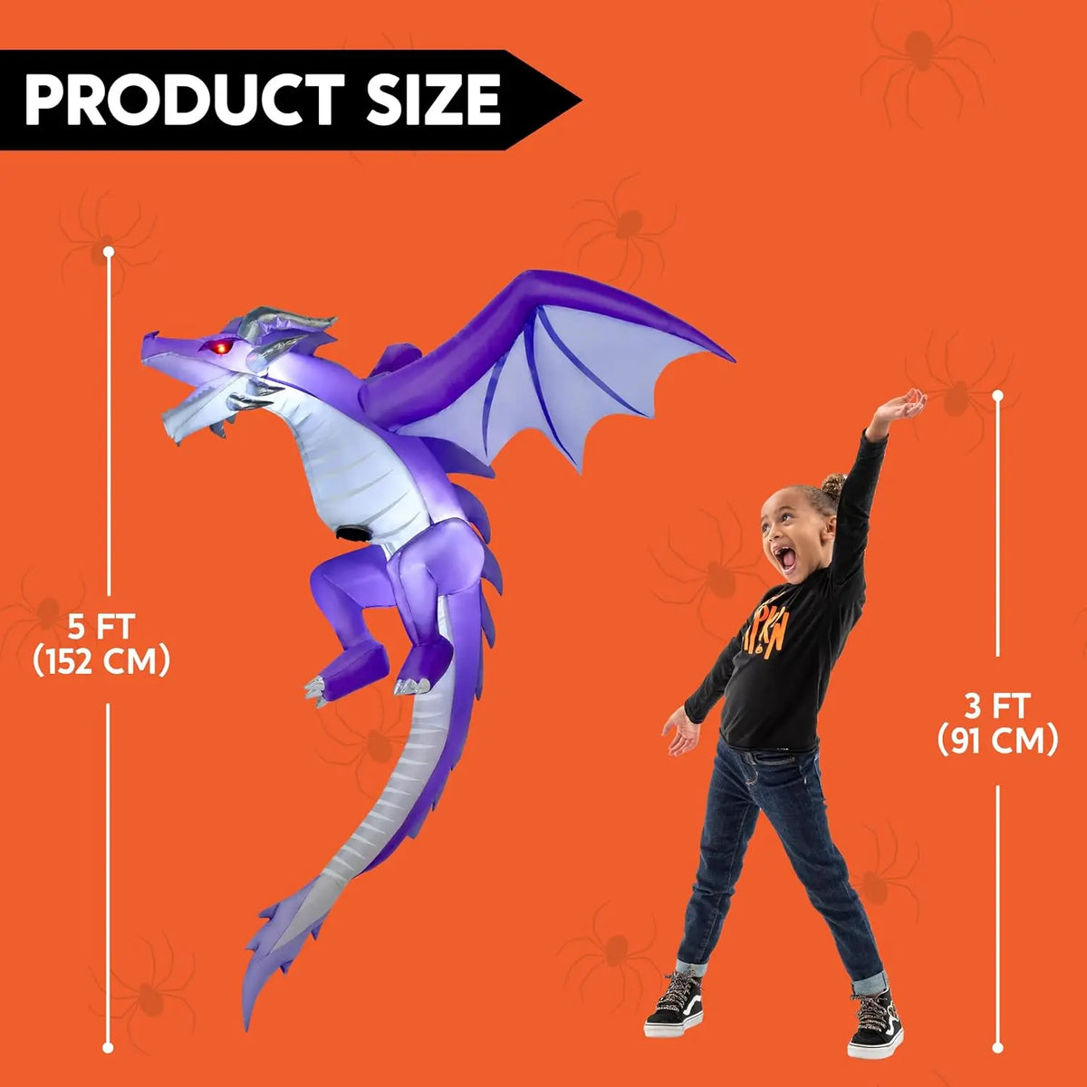 5FT Tall Halloween Inflatable Flying Purple Dragon Decoration with Built-in LED Lights Blow Up Flying Purple Dragon for Hanging Porch Tree Eave Yard Lawn Garden, Spooky Halloween Decor
