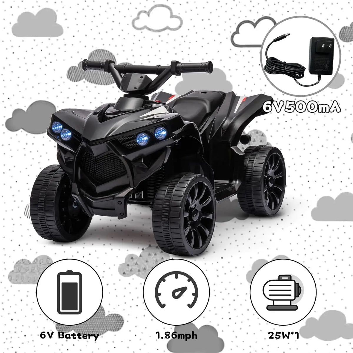 6V Ride on Toy, Kids ATV 4 Wheeler with 1.8MPH Max Speed, Wear-Resistant Wheels, Music & Foot Pedal, Electric Quad Car for Kids