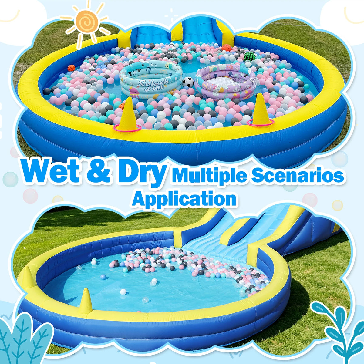 Giant Inflatable Double Water Slide with Splash Pool, 26.5x10.6x8.3ft, 2026 New Vibrant 2-Lane Bounce Slide for Adult Party, Family Gathering, Outdoor Backyard Summer Event