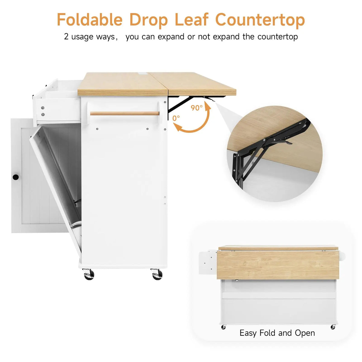 Onbrill Rolling Kitchen Island With Power Outlet And Spice Rack