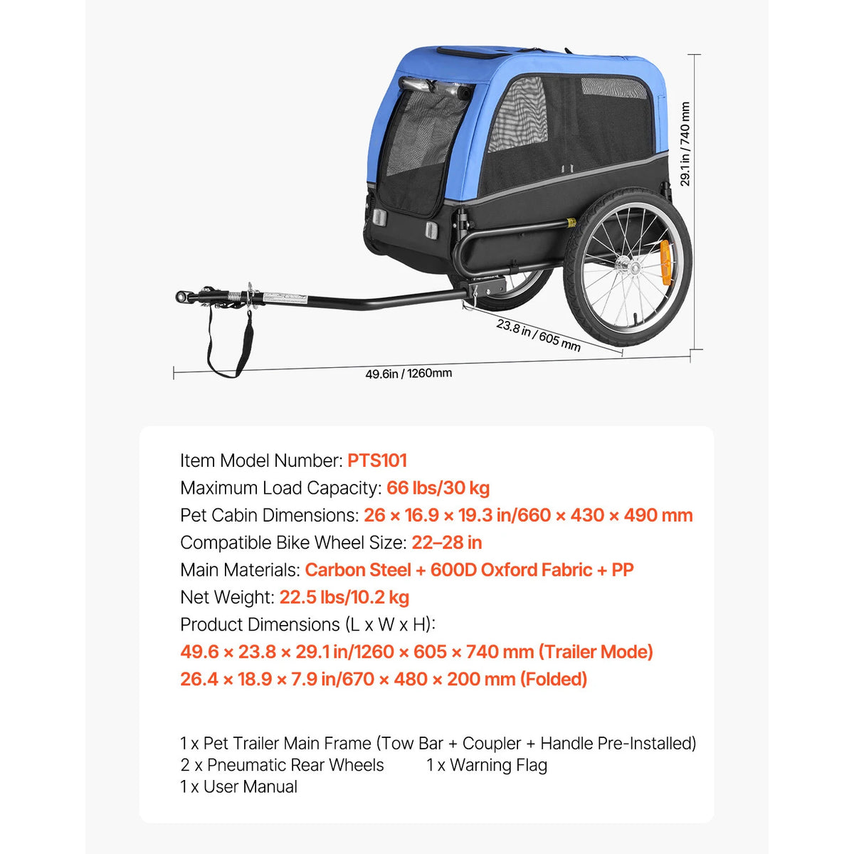 Universal Dog Bike Trailer With Quick Release Coupler And Flag