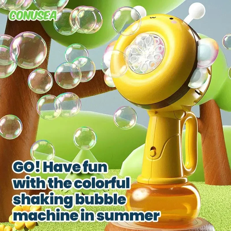 Electric Bubble Gun Blower Cartoon Bee Machine Automatic Soap Bubbles Blowing Handheld One Key Bubble Maker Toy for Kids Gifts