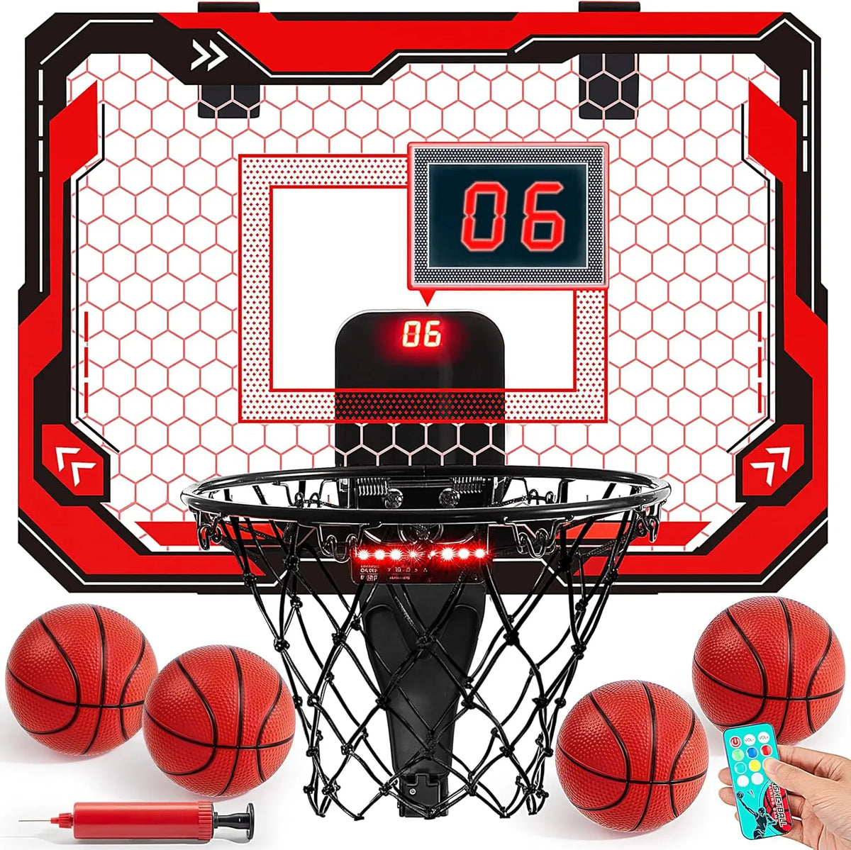JOYFY Mini Indoor Basketball Hoop Light Up Over The Door Basket Ball Hoop for Kids Toys Birthday Gifts with Scoreboard & 4 Balls