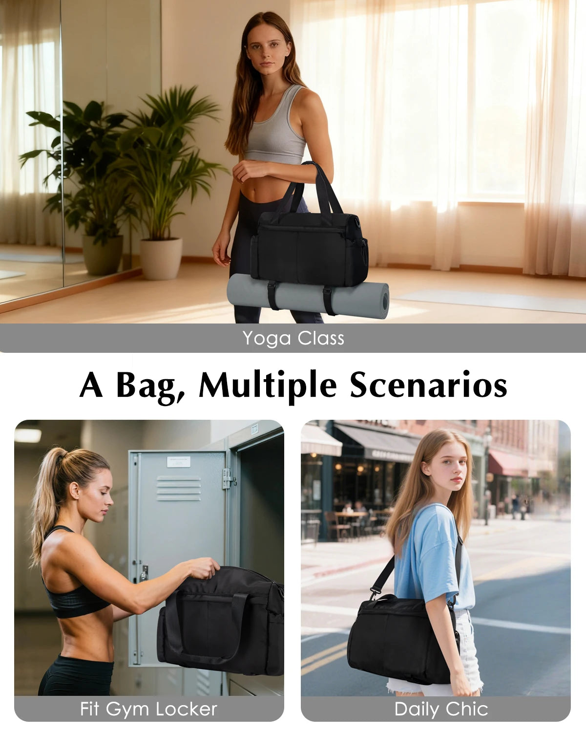 Lightweight Gym Duffle With Yoga Mat Holder And Wet Pocket