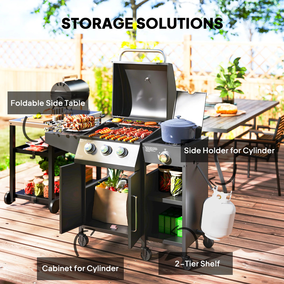 Outsunny 3 Burner Gas Grill With Side Burner And Shelves