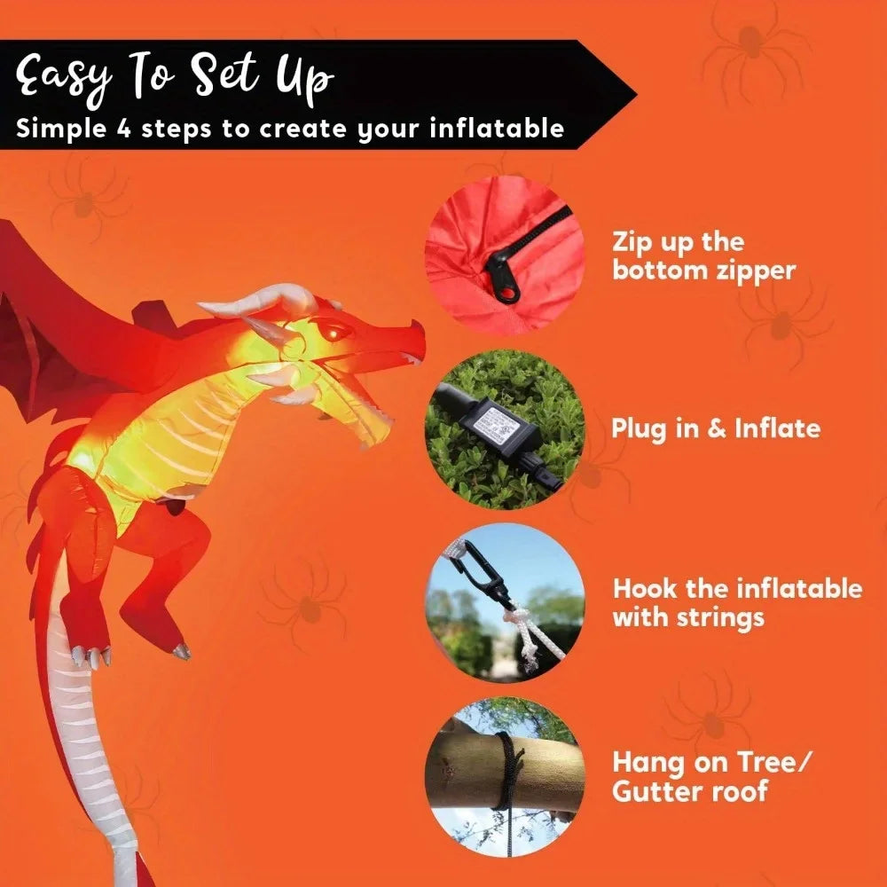 5 FT Tall Hanging Fire Dragon Halloween Inflatable Decor with Build-in LEDs Inflatable Blow Up Flying Dragon with Light for Halloween Party Indoor Outdoor Yard Garden Lawn Decorations