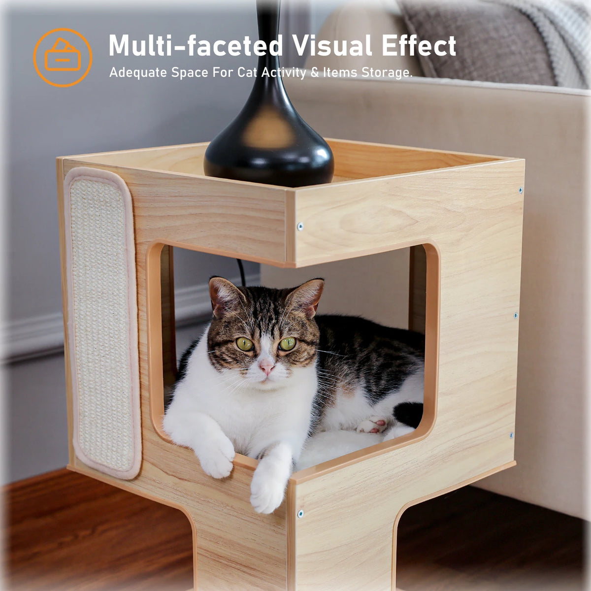 PAWZ Road Modern Wood Cat Condo With Removable Scratching Pad