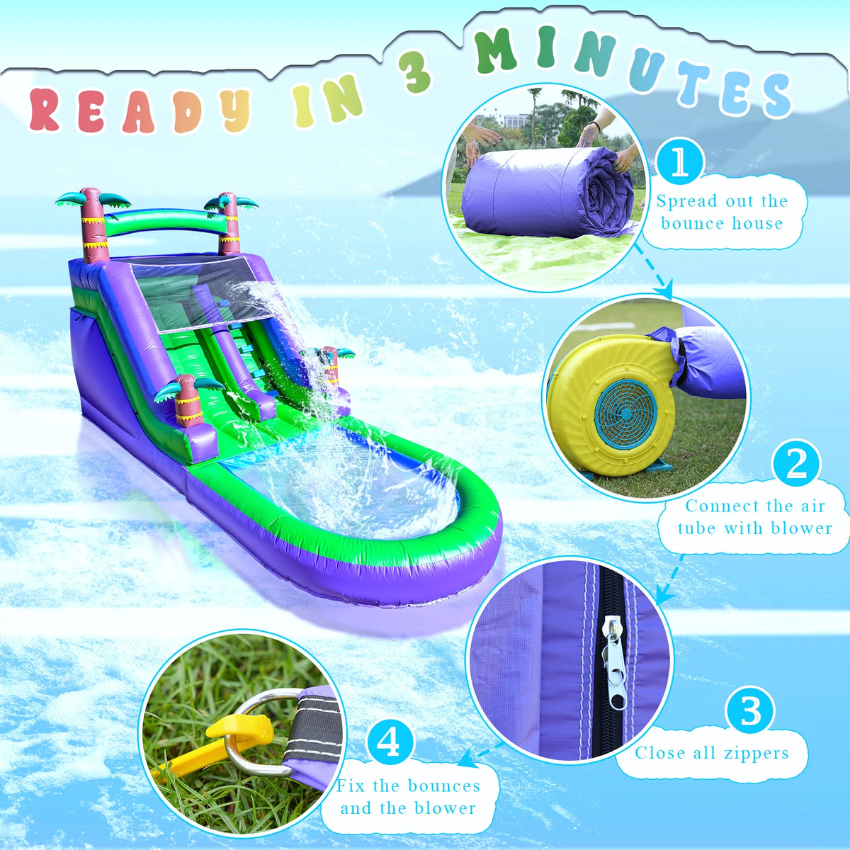 RTS Inflatable Commercial Water Slide Bounce House With Air Blower